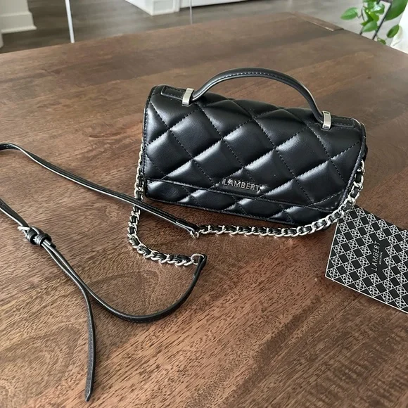 Lambert Andrea Black Vegan Leather Quilted Women's Bag - Picture 2 of 7